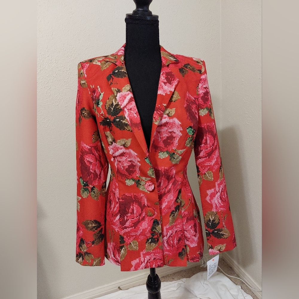 ASOS LUXE Red Floral Fitted Blazer